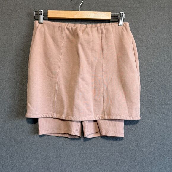 Zara Dusty Pink Ribbed Bike Skort  Size L Stretch - Picture 1 of 5
